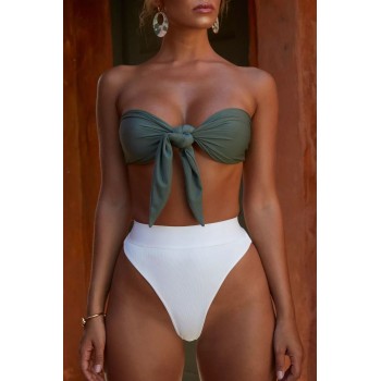 New Arrival Summer Sexy Solid Bikini Set Padded Bra Lace Up Bow Bandeau Bikini High Waist Triangle Swimsuit Beach Bathing Suits